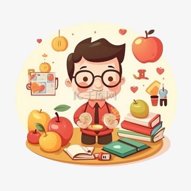 教师节苹果水果男老师卡通