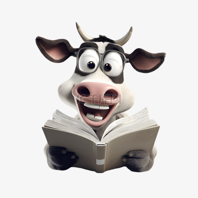 读书的奶牛卡通可爱3d立体模型