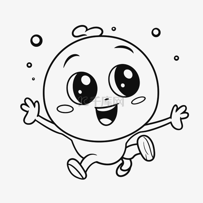 可爱的卡通婴儿在水中跳跃着色页