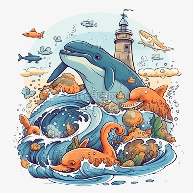 海洋日节日鲸鱼插画