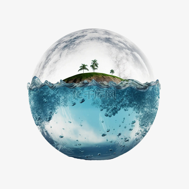 海洋日海水岛屿球体真实