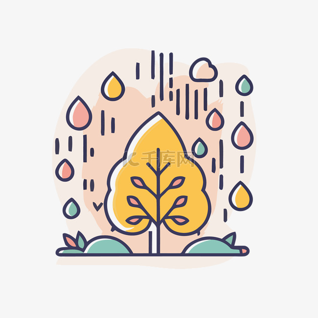 秋树与雨滴在平线遮挡插图 Sa