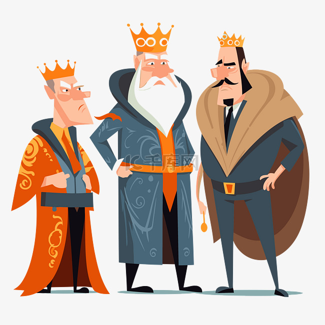 寡头剪贴画三个看起来像国王和王