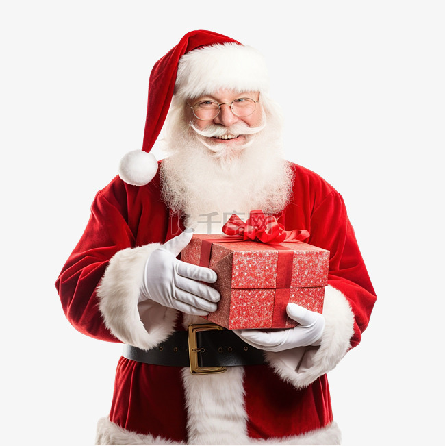 圣诞老人手里拿着礼品盒