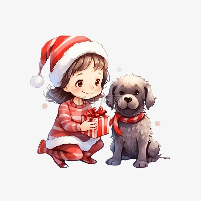圣诞老人给了女孩一只狗作为圣诞