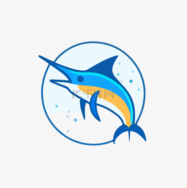 蓝马林鱼标志设计矢量图