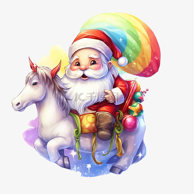 圣诞节可爱的圣诞老人骑着可爱的