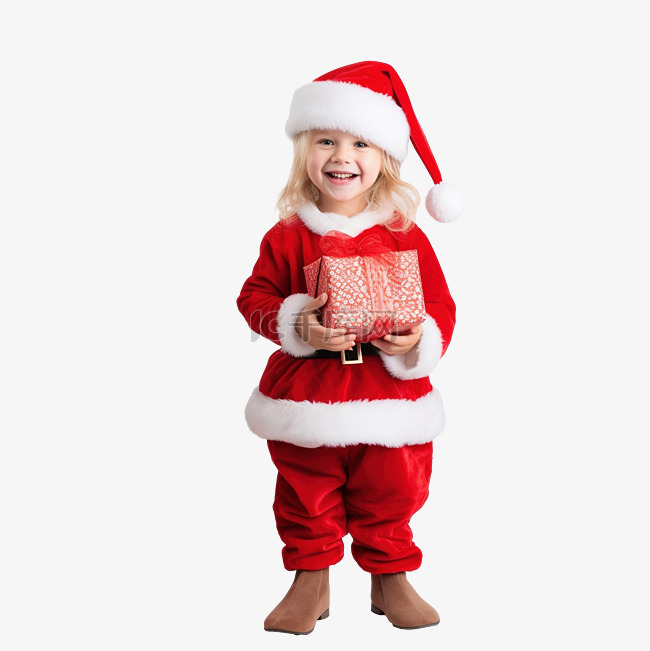 一个穿着圣诞老人服装的快乐的孩
