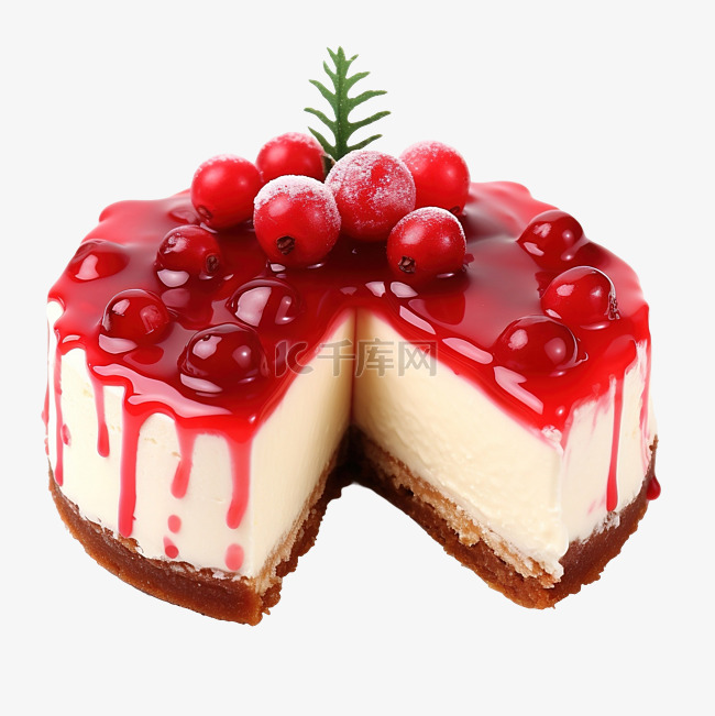 圣诞芝士蛋糕配樱桃配料和圣诞装