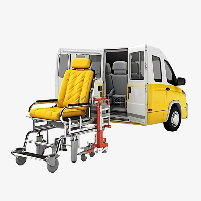 3d 渲染带轮椅和病床的医疗车