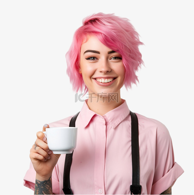 粉红色头发的咖啡师