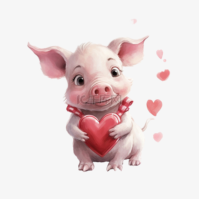 猪心恋爱情人节插画