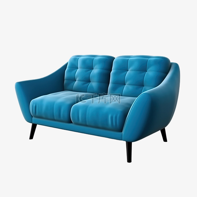 3d 家具现代蓝色布艺双人沙发