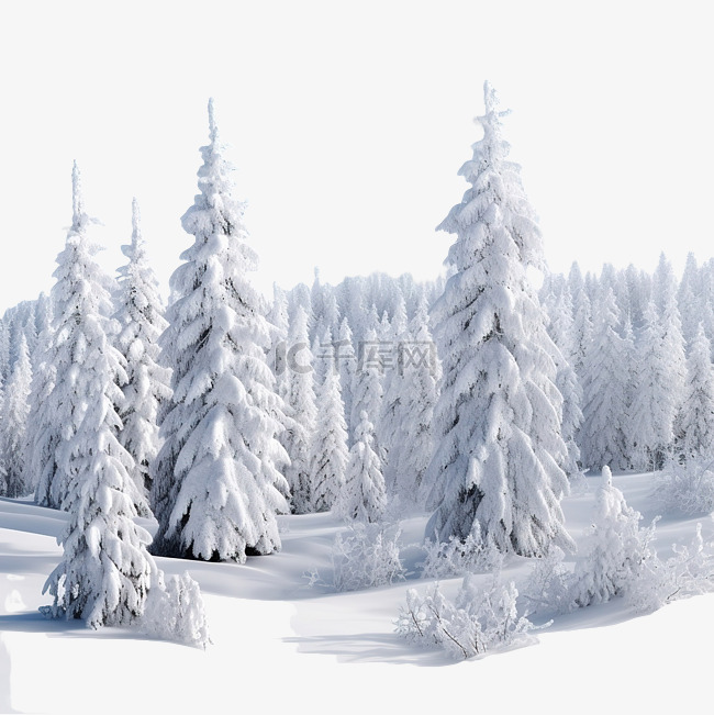 山上被雪覆盖的圣诞树