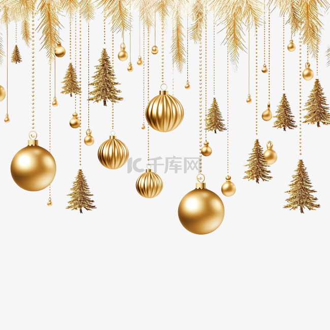 快乐圣诞快乐金色冷杉和球挂图