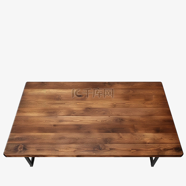 一张深质朴的棕色空木桌的前视图