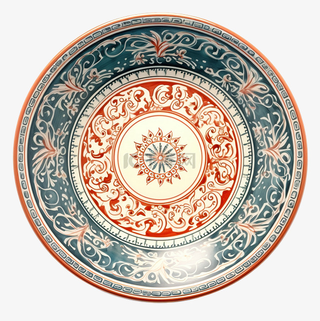 白色背景上孤立的复古东方陶瓷板