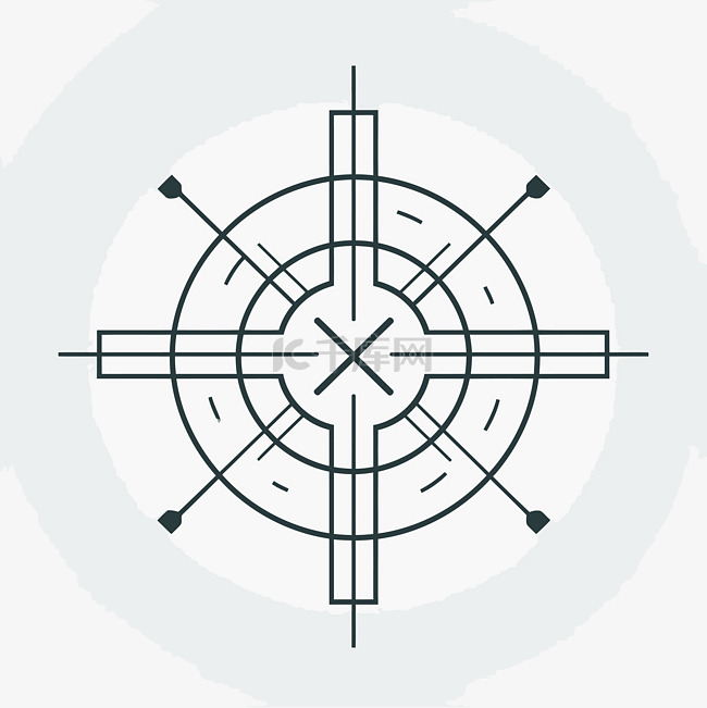 线条图标呈圆形，中心有十字和箭