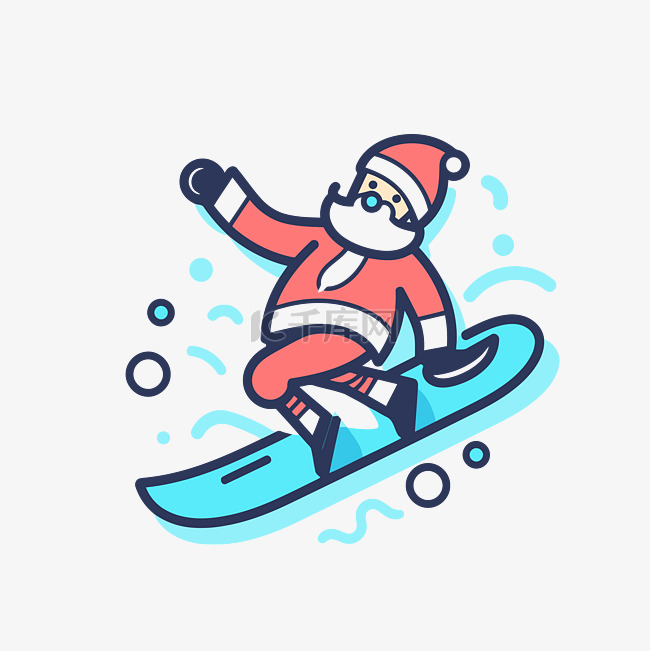 圣诞老人滑雪卡通矢量线插画