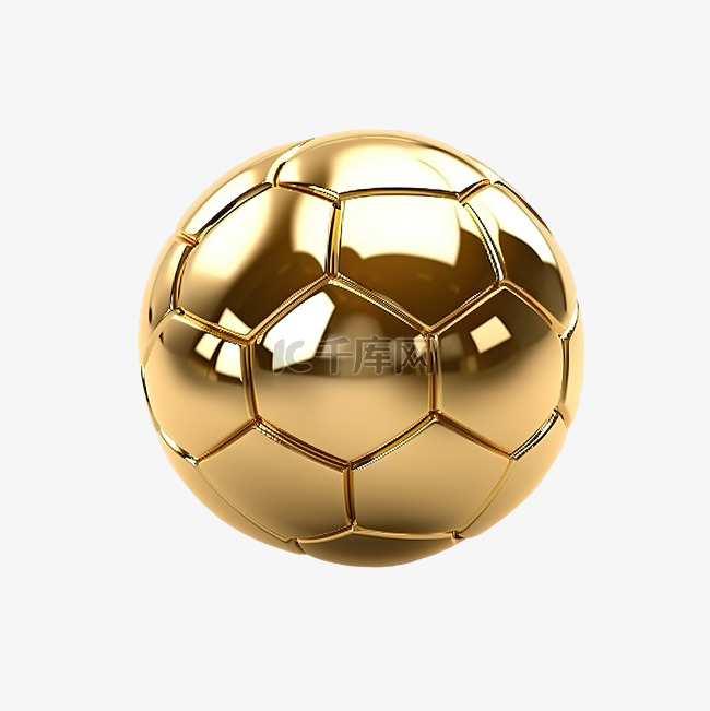 3d 渲染连续金色足球旋转透视图