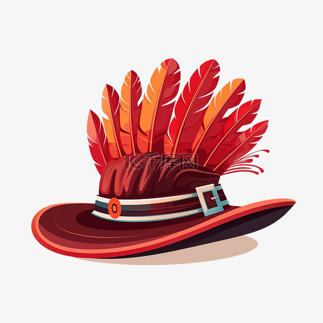 感恩节象征红色羽毛火鸡与朝圣者
