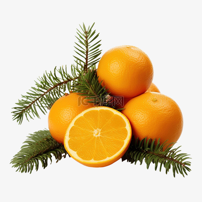 圣诞节组合物与孤立的橙子和枞树