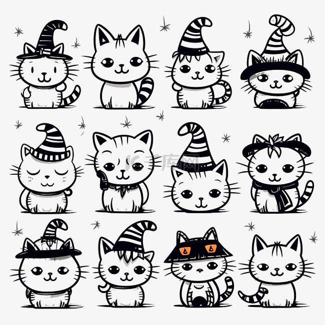 一套涂鸦节日可爱猫幼稚快乐卡通