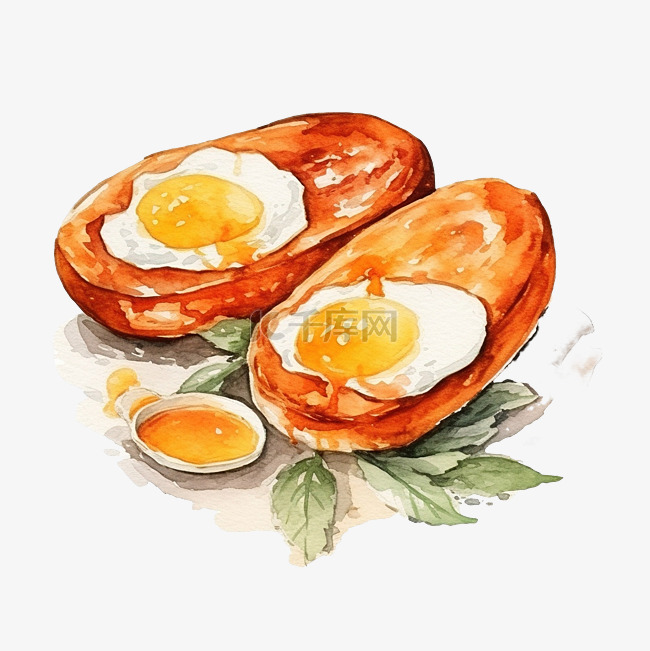 炒鸡蛋与香肠水彩剪贴画