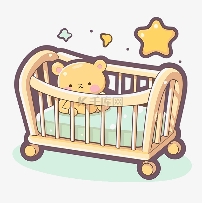 婴儿床里的泰迪熊宝宝 向量