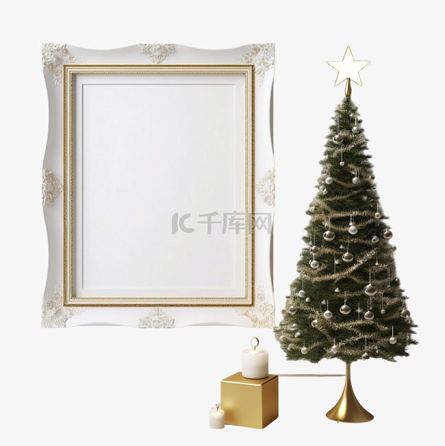 带相框和树的圣诞现代构图