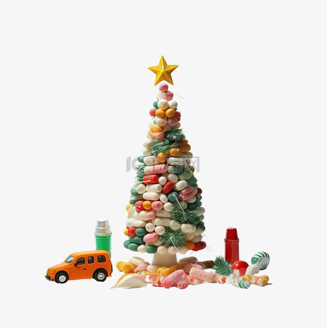 假期里用药片制成的圣诞树的快餐