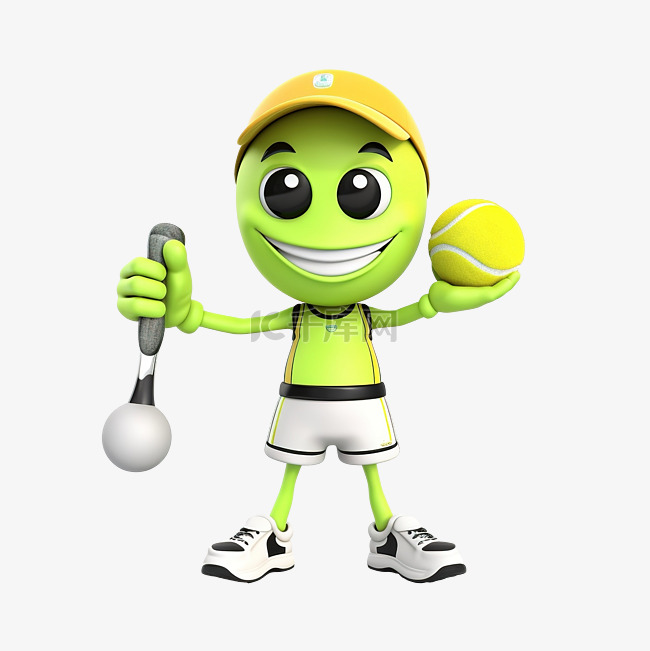 网球吉祥物交叉手臂 3D 人物插画