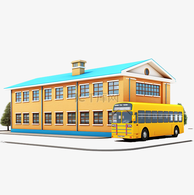 学校建筑的 3d 插图