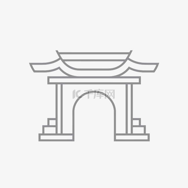 中国拱门或门标志轮廓线图 向量