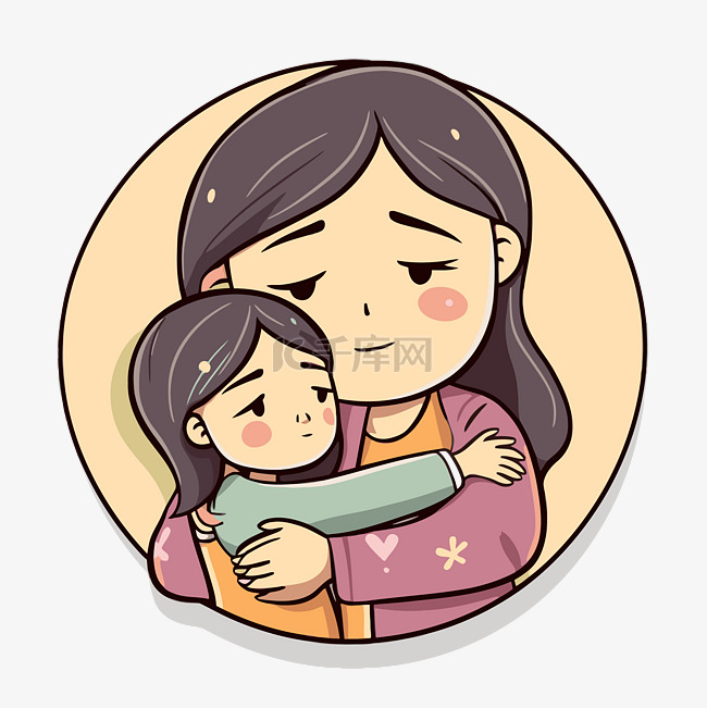 一位母亲拥抱她的孩子的漫画 向
