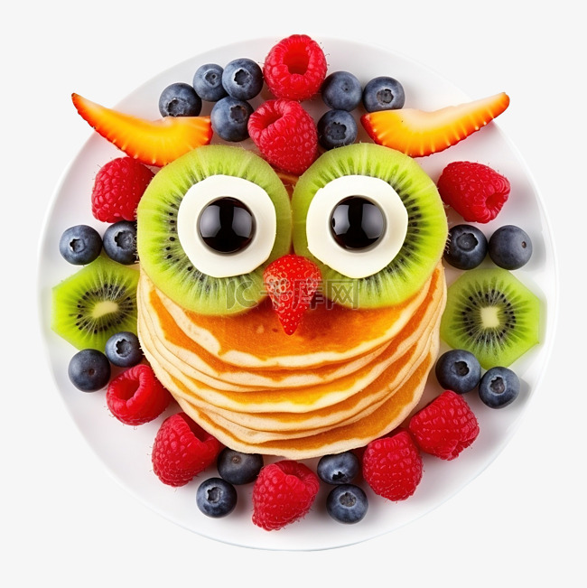 万圣节儿童早餐猫头鹰煎饼和水果