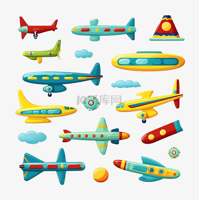 飞机玩具扁平元素玩具元素贴纸