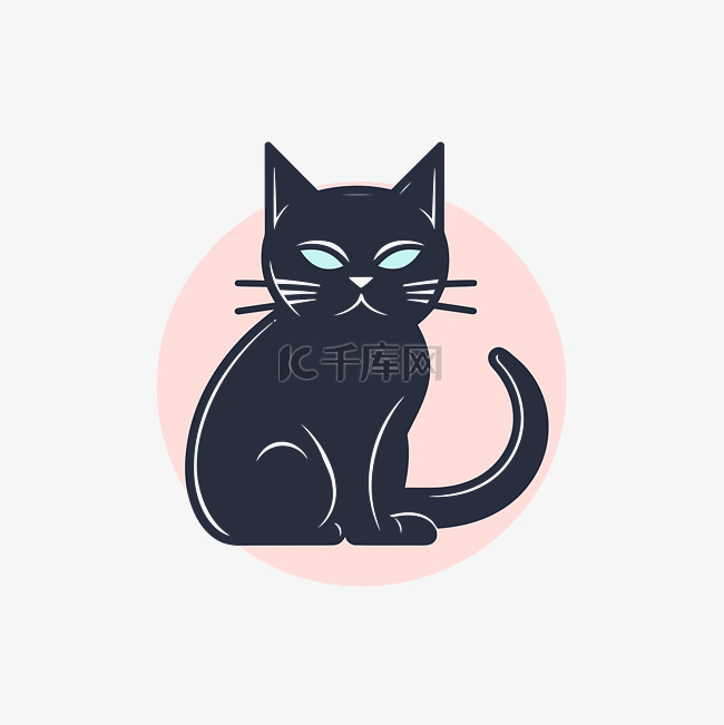 粉红色背景上绿眼睛的黑猫图标 