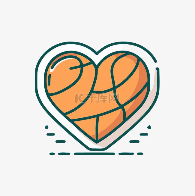 篮球心图标线矢量设计插画
