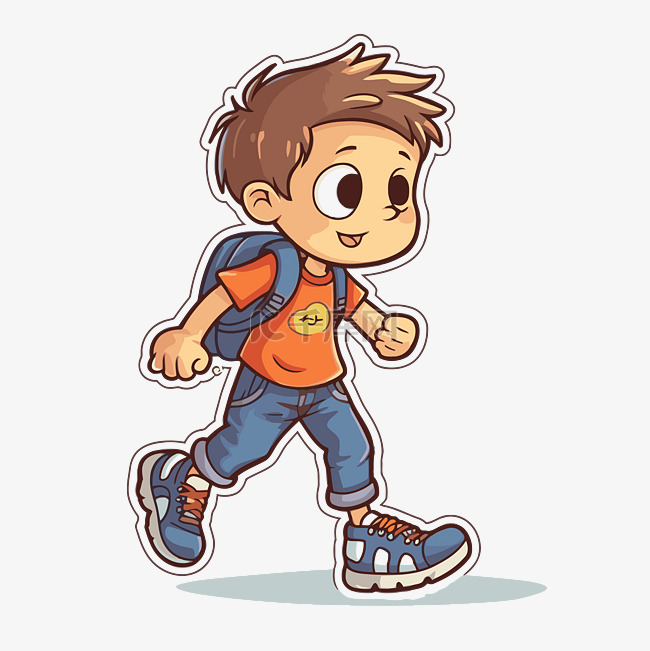 男孩小卡通背着背包行走剪贴画 