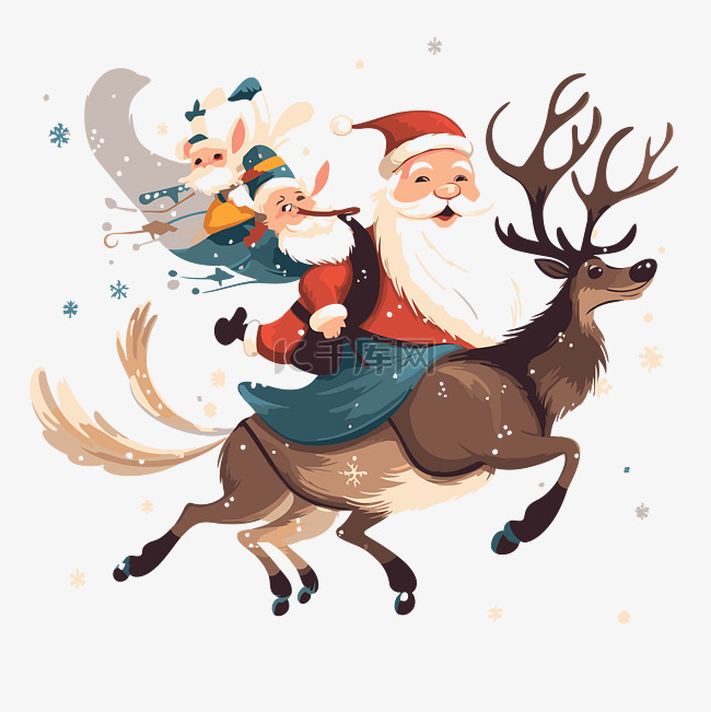 飞行的圣诞老人和驯鹿 向量