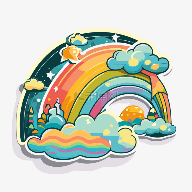 插图显示了一条有很多云彩的彩虹