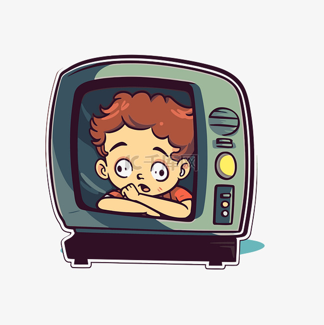 一个孩子坐在电视机前的卡通片 
