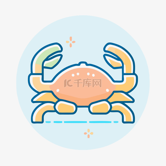 表面圆形徽章中的卡通螃蟹符号 