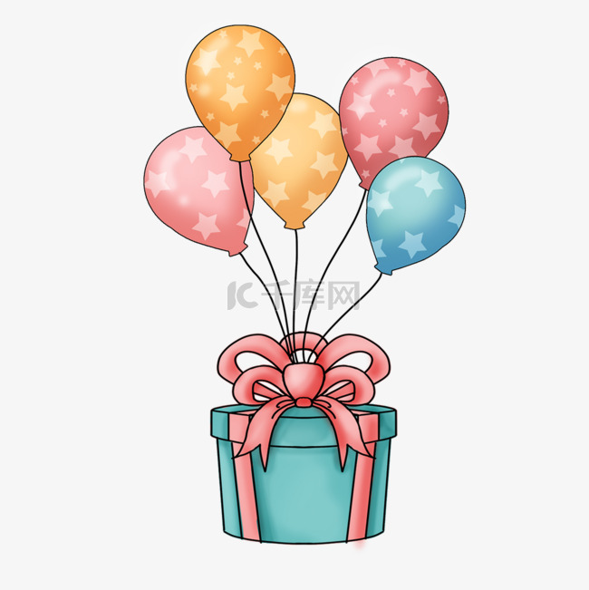 礼物盒卡通可爱彩色礼物星星气球