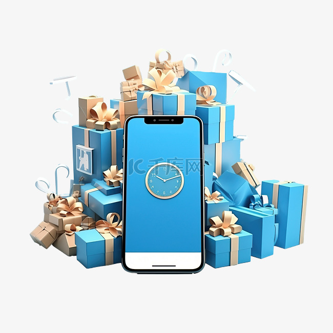 智能手机被蓝色背景网上购物 3