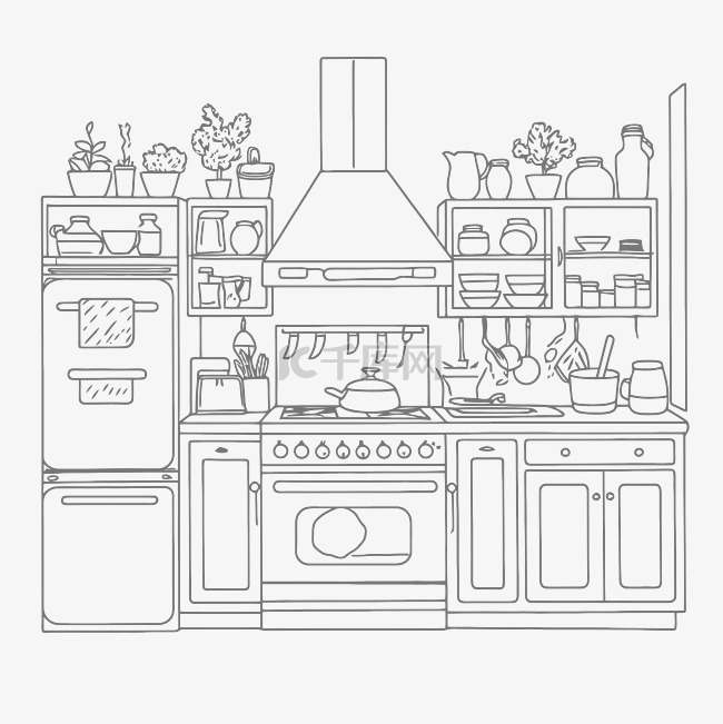 立即免费下载厨房烹饪插图线描页