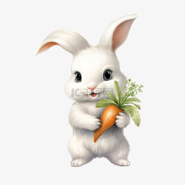 可爱的小白兔拿着胡萝卜