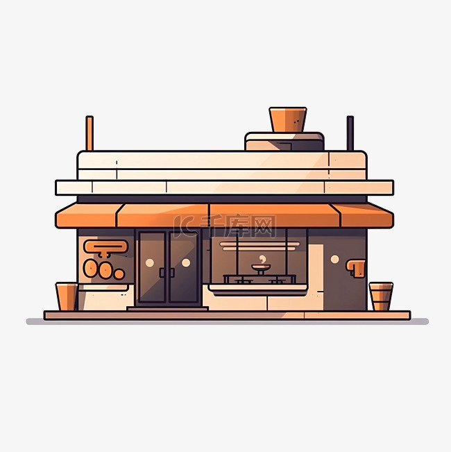简约风格的咖啡店建筑插画