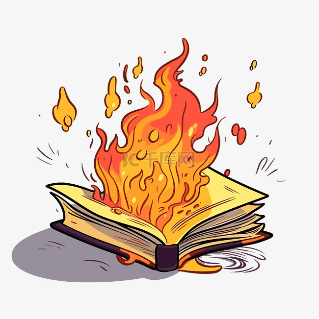 燃烧的书剪贴画卡通打开的书着火